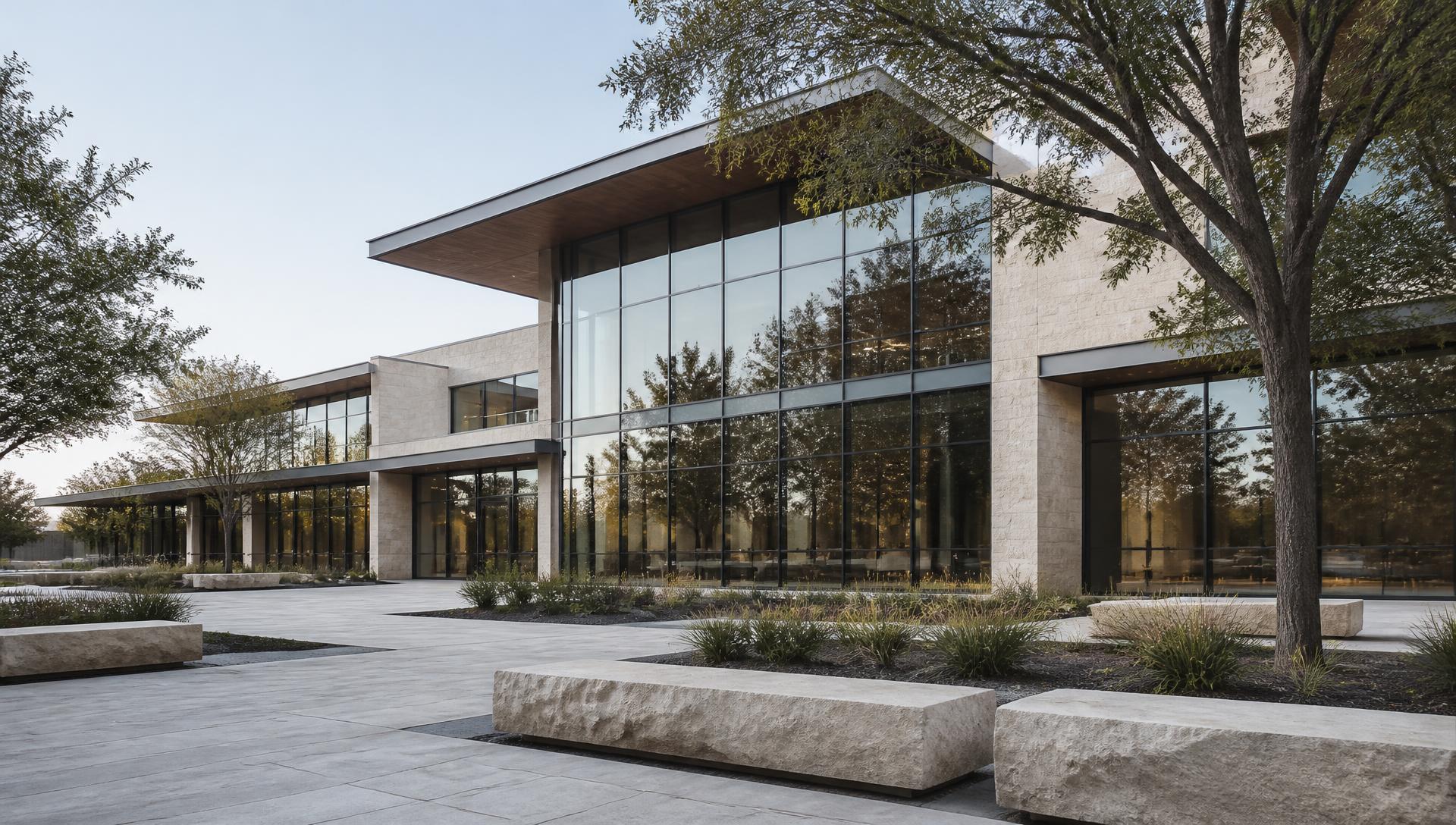 Contemporary medical plaza with limestone and glass façades