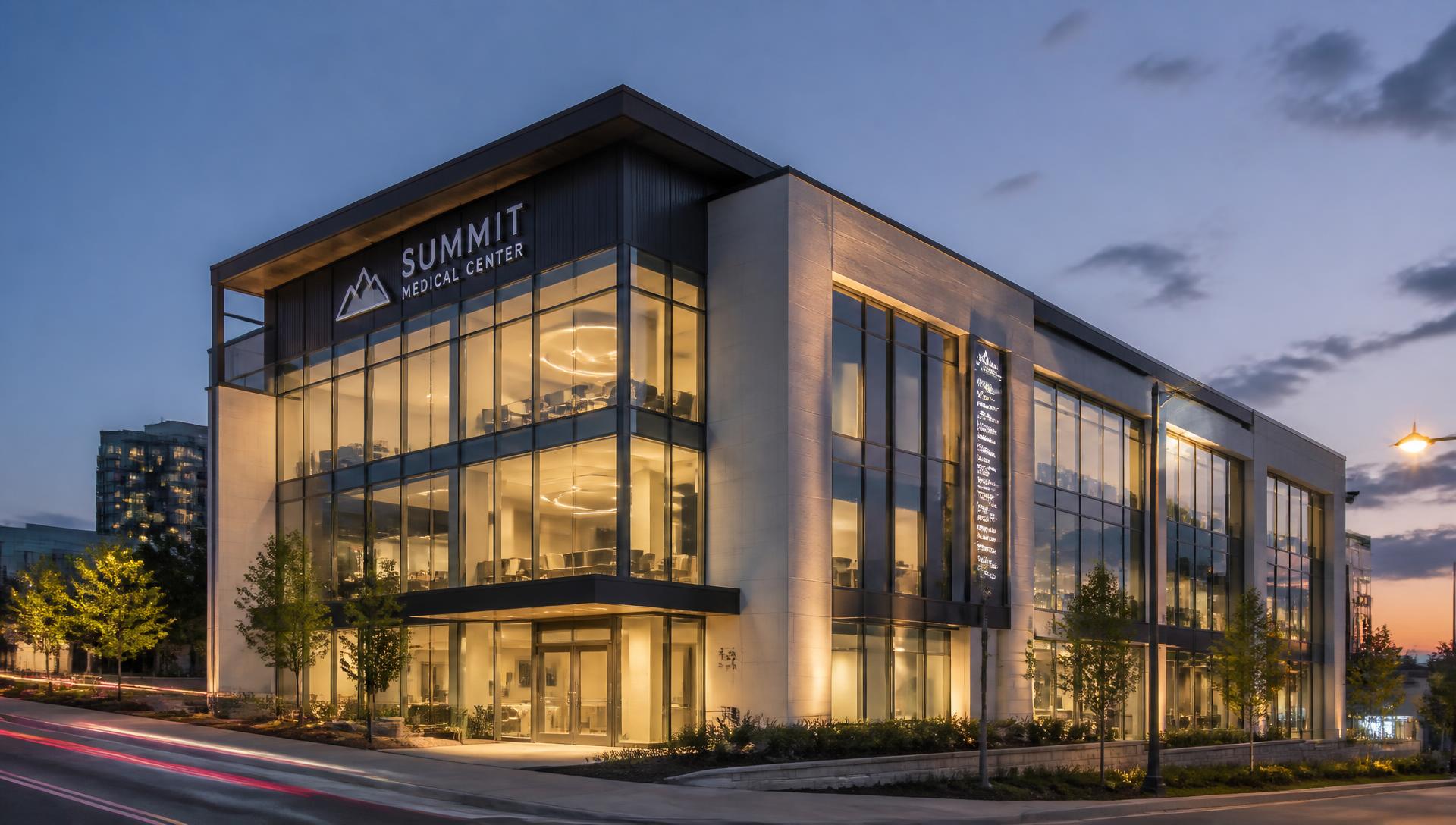 Multi-tenant healthcare building with landscaped forecourt